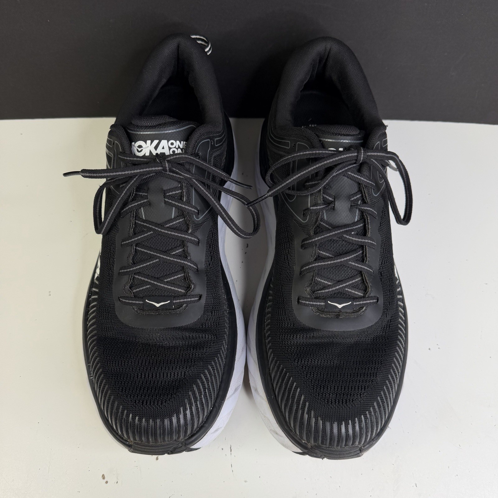 HOKA Bondi 7 Men’s Size 12 Running Walking Gym Shoes Black White 1110518