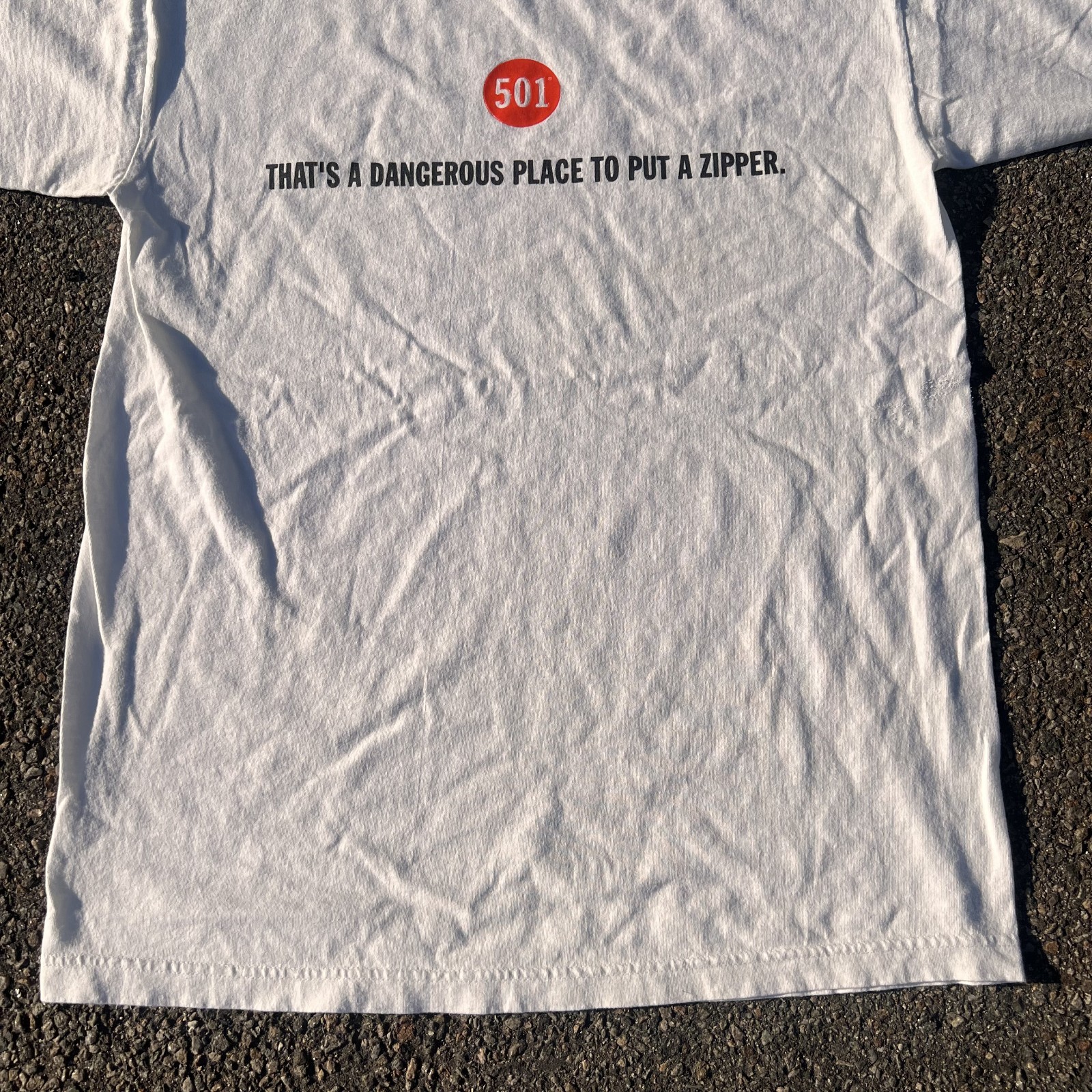 VTG 90s Levis 501 Button Fly Promo Shirt Sz M White Zipper Graphic Single Stitch