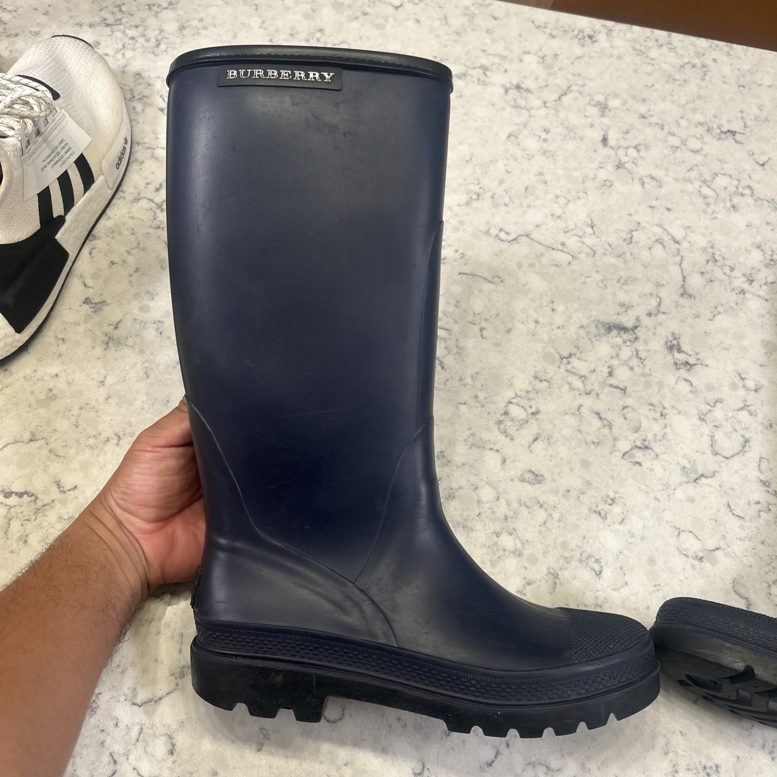 Burberry Classic Plaid Interior Matte Navy Rubber Rain Boots Size 40 US 6.5