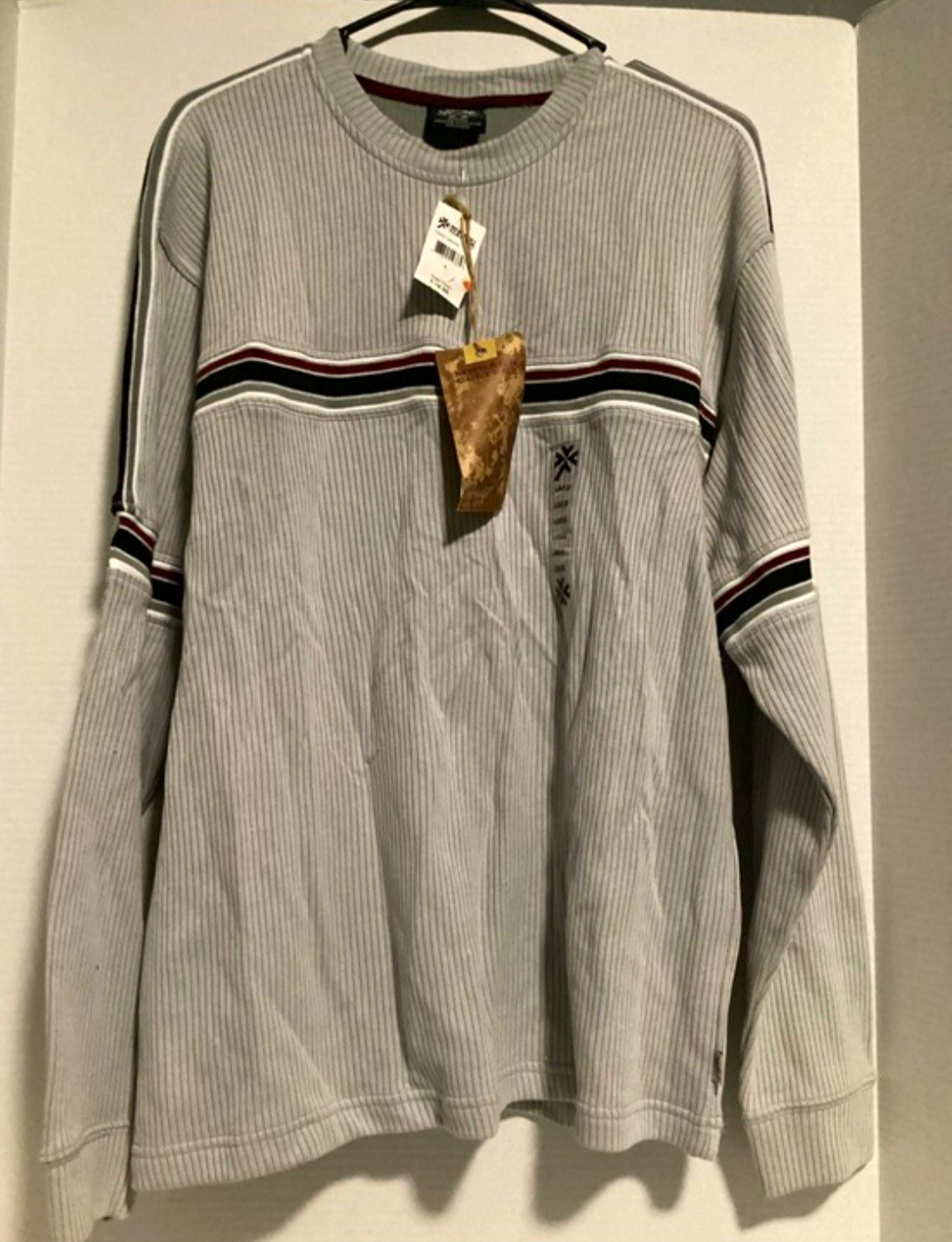 Modern Culture Men’s Striped Rib-Knit Crewneck Pullover Sweater Gray Size L