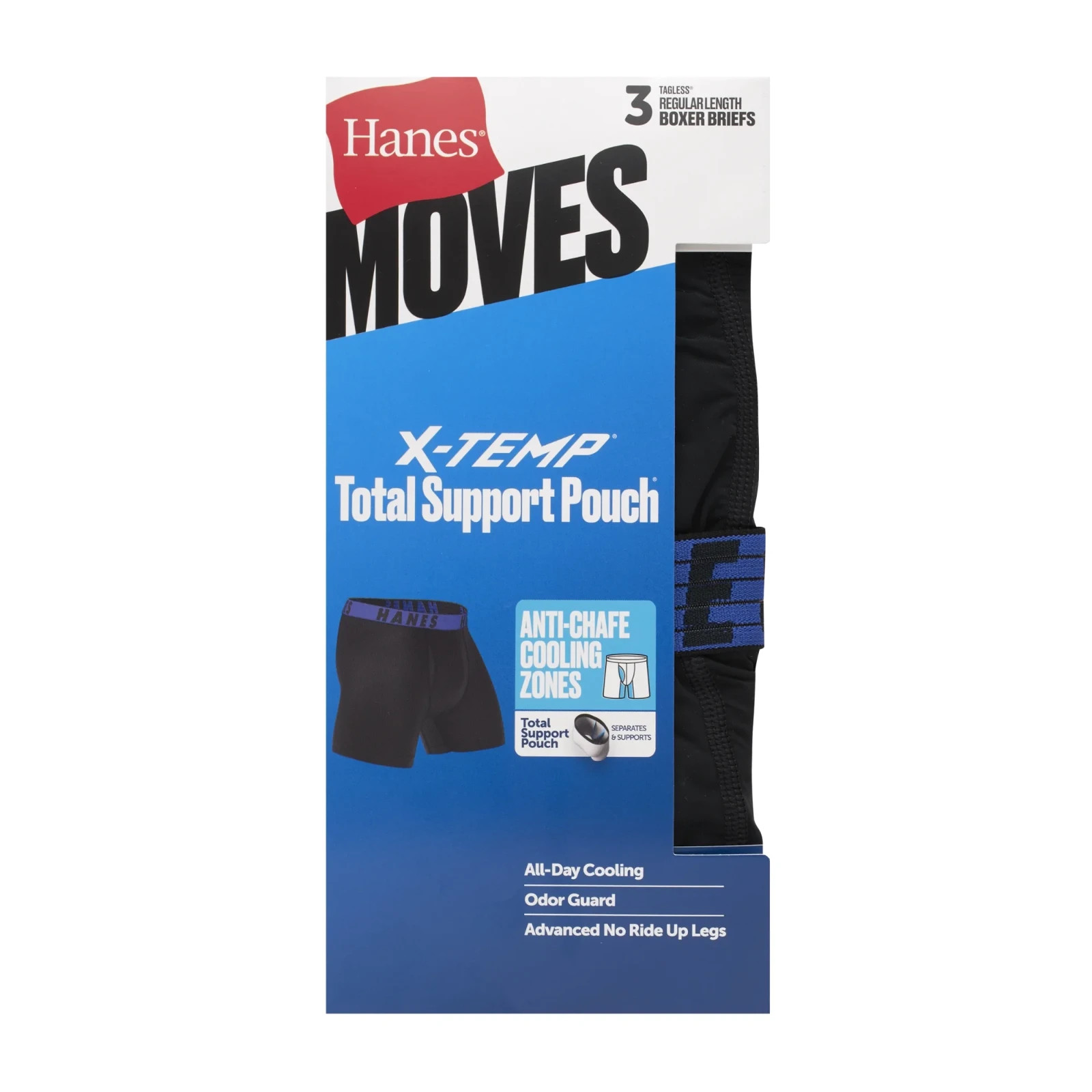 Hanes® Moves X-Temp® Men’s 3-Pack Boxer Briefs “Total Support Pouch & 6″ Inseam”