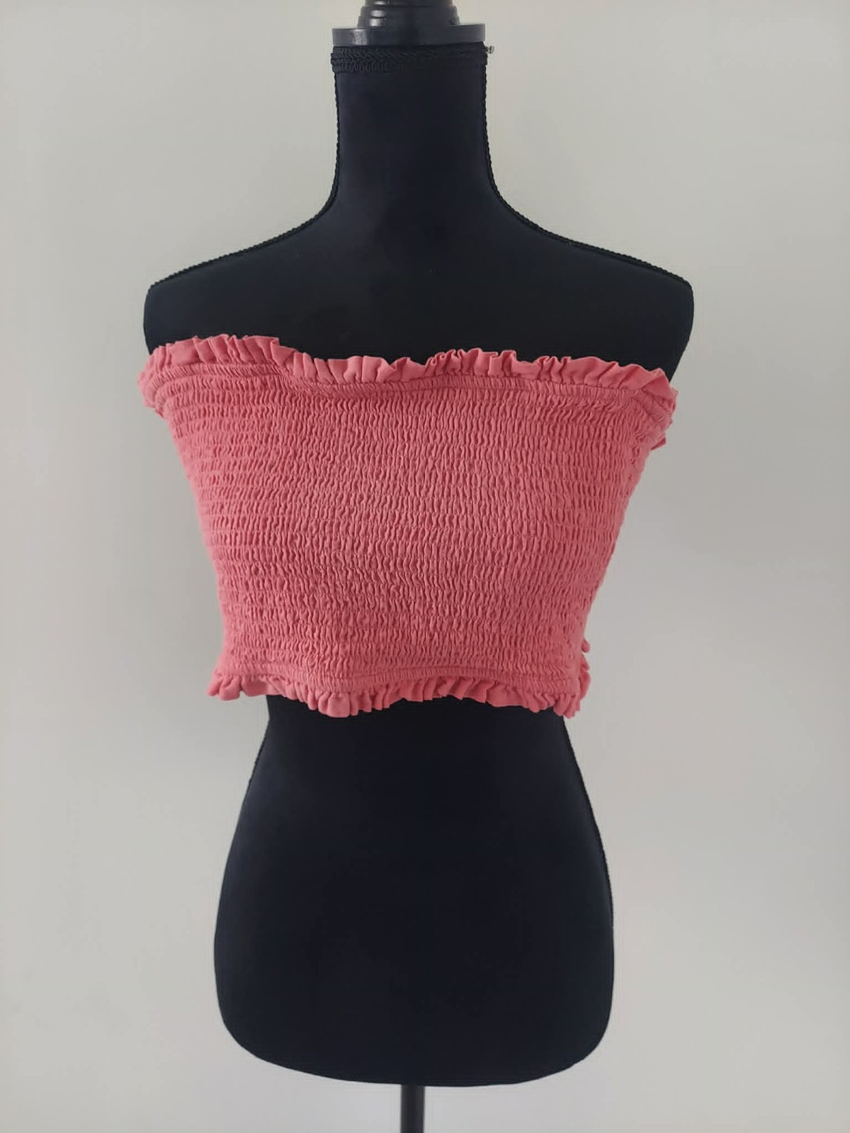 American Eagle Pink Coral Smocked Ruffle Bandeau Tube Top with Back Tie | Size L