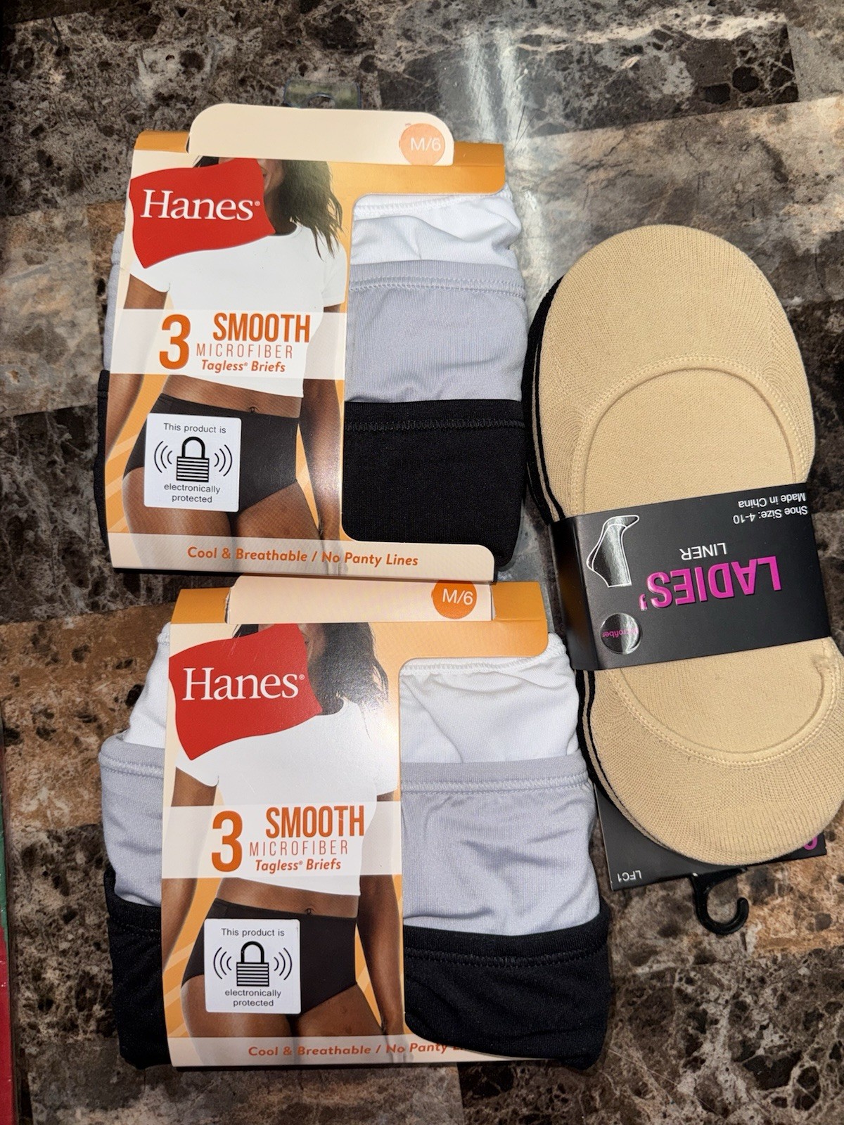 Hanes Smooth Microfiber Brief Panties 3-Pack Size M/6 Black White Gray Tagless