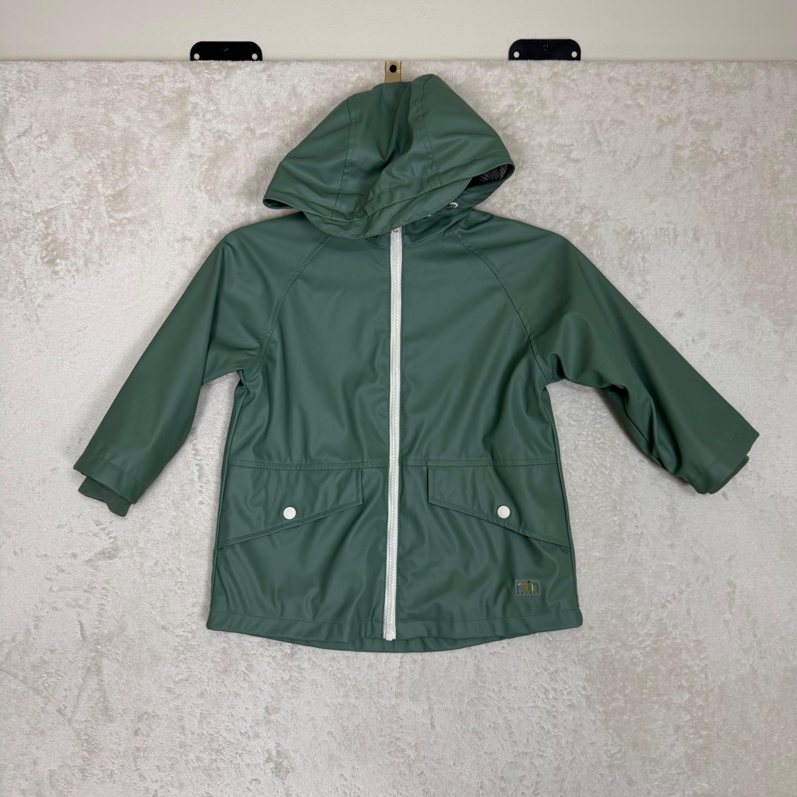 Zara Kids Hooded Rain Jacket Sage Green Striped Lining Size 3-4 Years