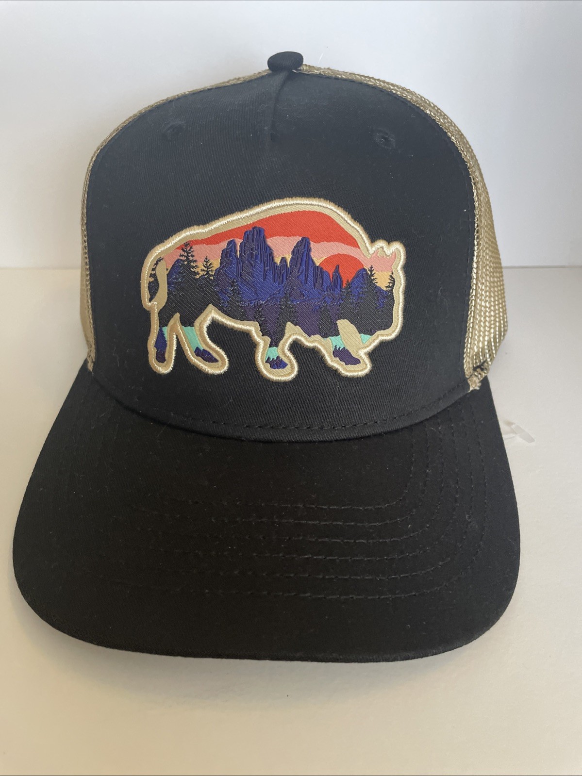 Aquarius Bison With Mountain SnapBack Trucker Cap