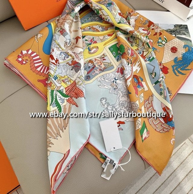 Sallys Heavy 18 Momme Twill Silk Wrap Scarf Horse Print Double Face Shawl 35″