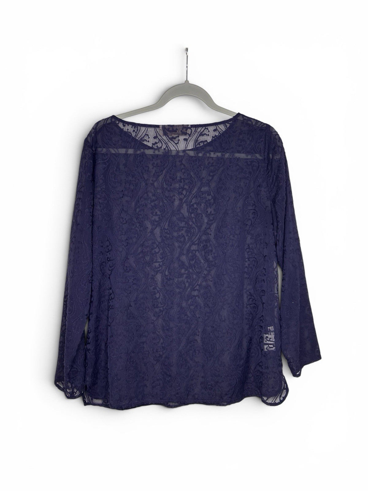 LOFT Petites LP Navy Blue Sheer Lace Blouse Long Sleeve Embroidered Top