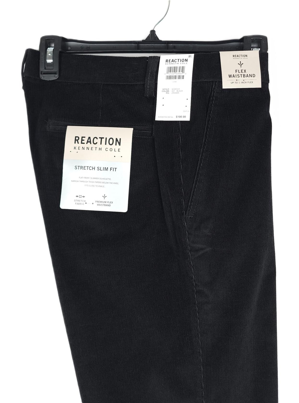 Kenneth Cole Reaction Mens Slim Fit Corduroy Pants 34×32 Black Solid Stretch NWT