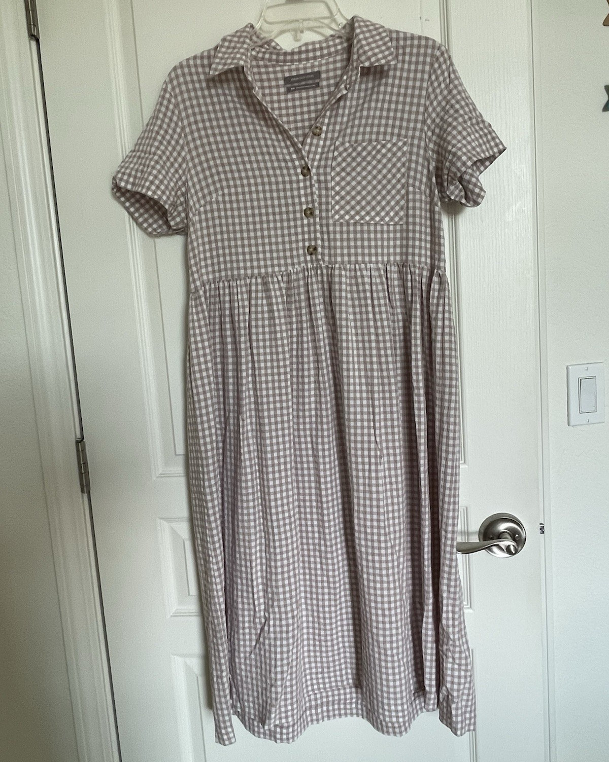 Urban Outfitters Brown/White Gingham Shirt Dress Collared Button Front Midi M