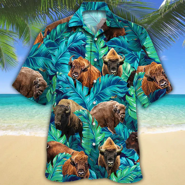 Bison Lovers Animal Cow Summer Cute Beach Short Sleeve Hawaiian Shirt
