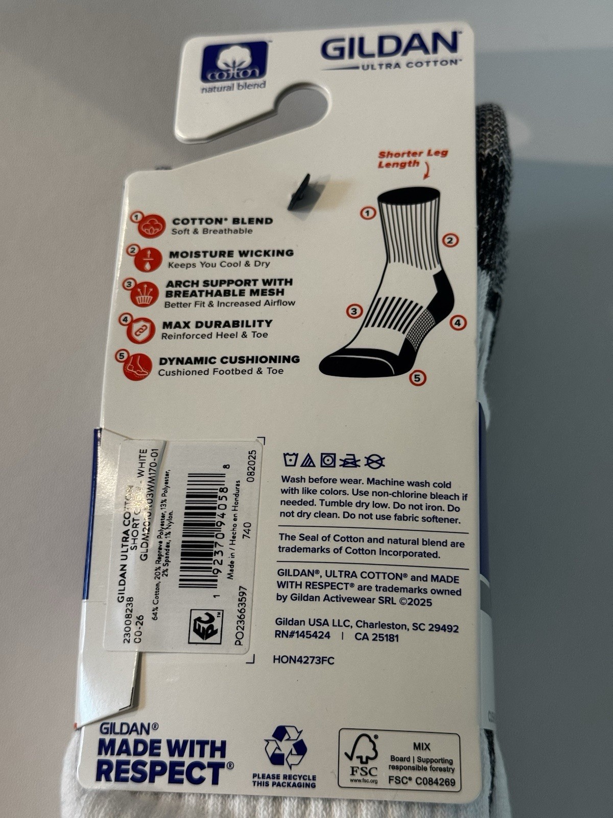 Gildan Ultra Cotton Men’s Cushioned Moisture Wicking Crew Socks 3 Pr 6-12