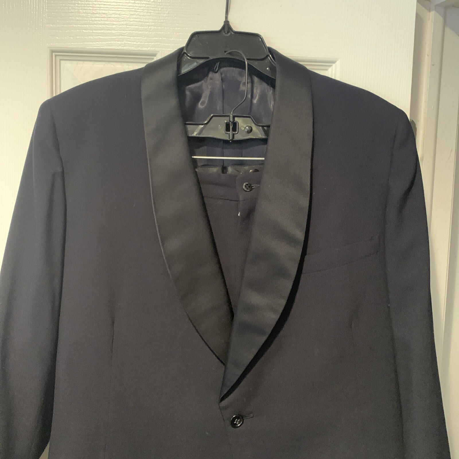 Oakloom Mens Blue Wool Lined Tuxedo Satin Trim Size 42-43 Pants 31-30