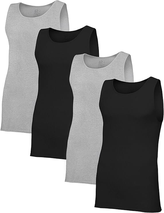 Fruit of the Loom Men’s Ribbed Assorted Tank Top A-Shirts 4-Pack Small to 3X