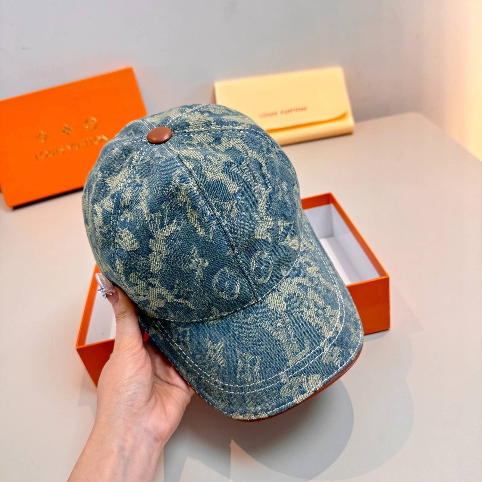 Moncler Men’s Vintage Denim Baseball Cap (Size M)