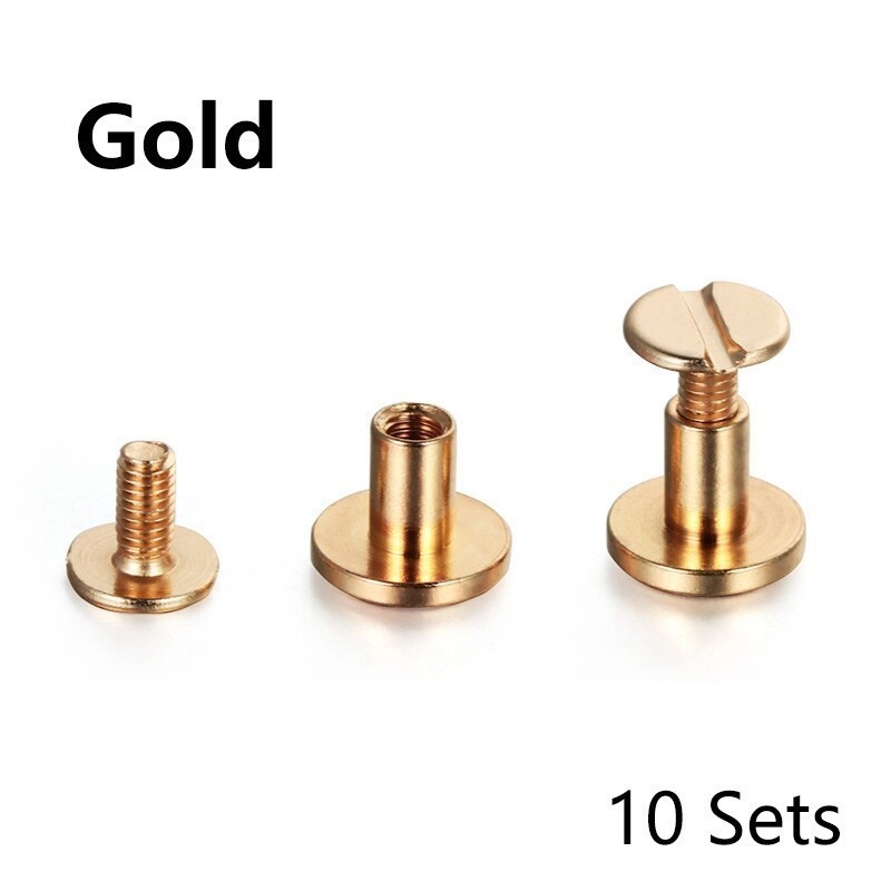 10SETS Flat Belt Screw Leather Solid Rivet Stud Heads Craft Chicago Nail New
