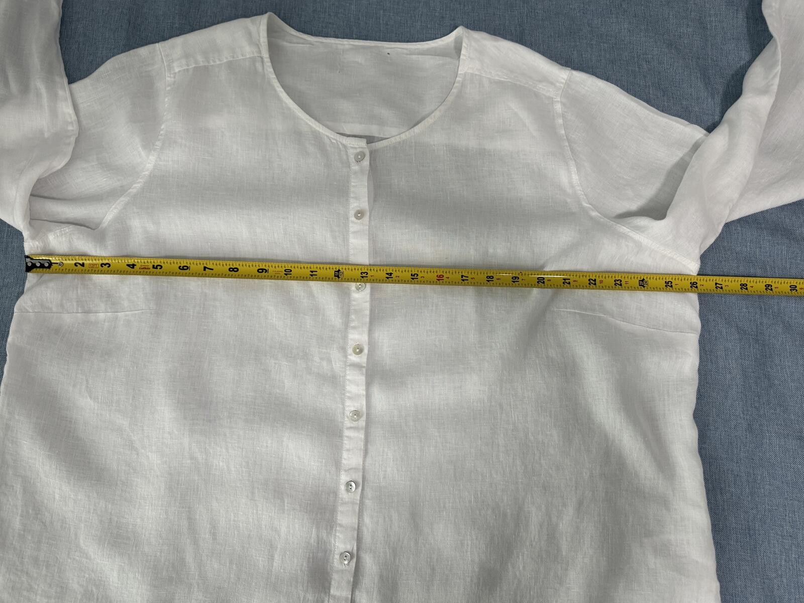 100% Linen White Button Front Tunic Blouse Womens Relaxed Fit