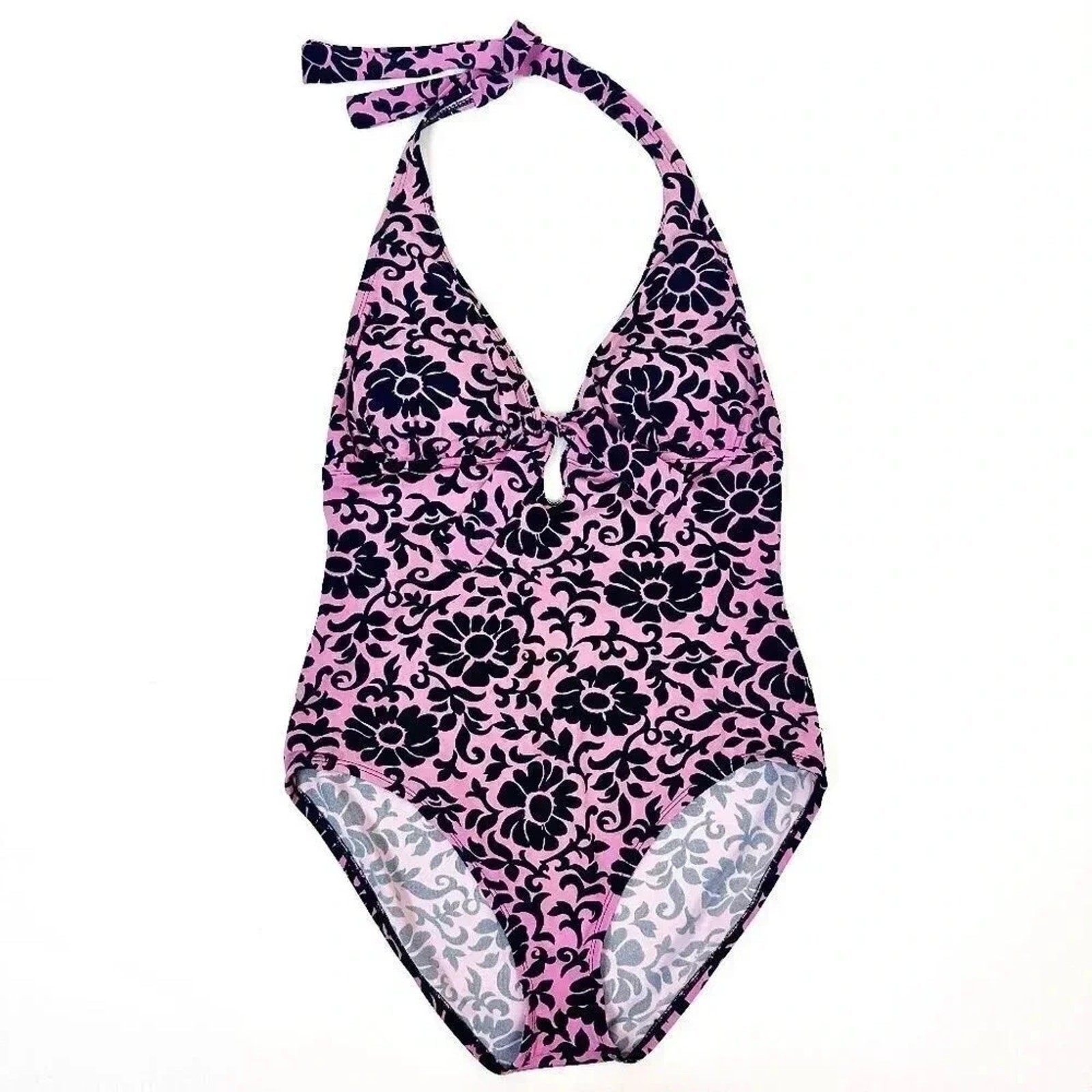 TOMMY BAHAMA One Piece Plunging Keyhole Neck Halter Swimsuit 10