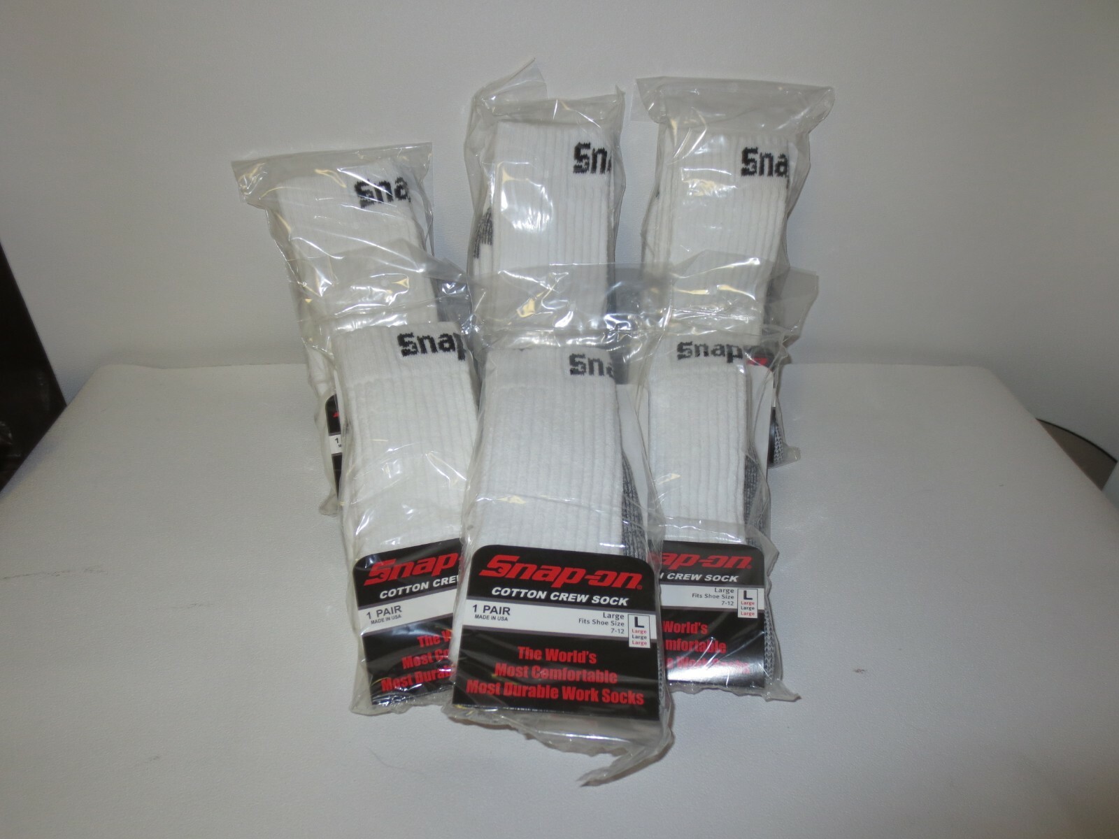12 Snap-On Crew Socks Men’s WHITE LARGE ~ FREE SHIP ~ MADE IN USA 12 PAIRS *NEW*