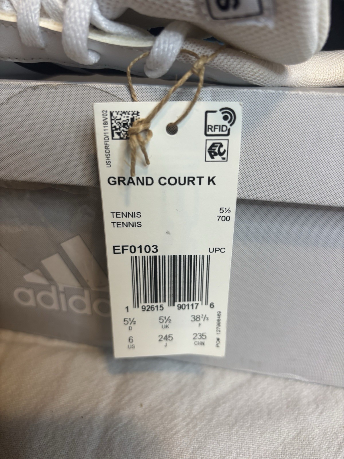 adidas Grand Court K White/Black Lace-Up Low Top Tennis Sneakers EF0103