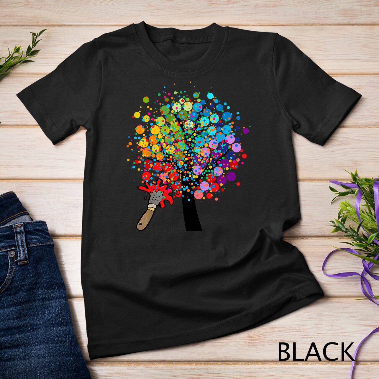 Fun Colorful Art Lover Colored Tree Drawing Painting Artist Unisex T-shirt