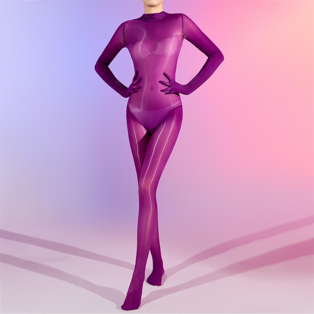 Oil Glossy Bodystocking Ultra Sheer Shiny Catsuit Bodysuit Pantyhose Jumpsuit