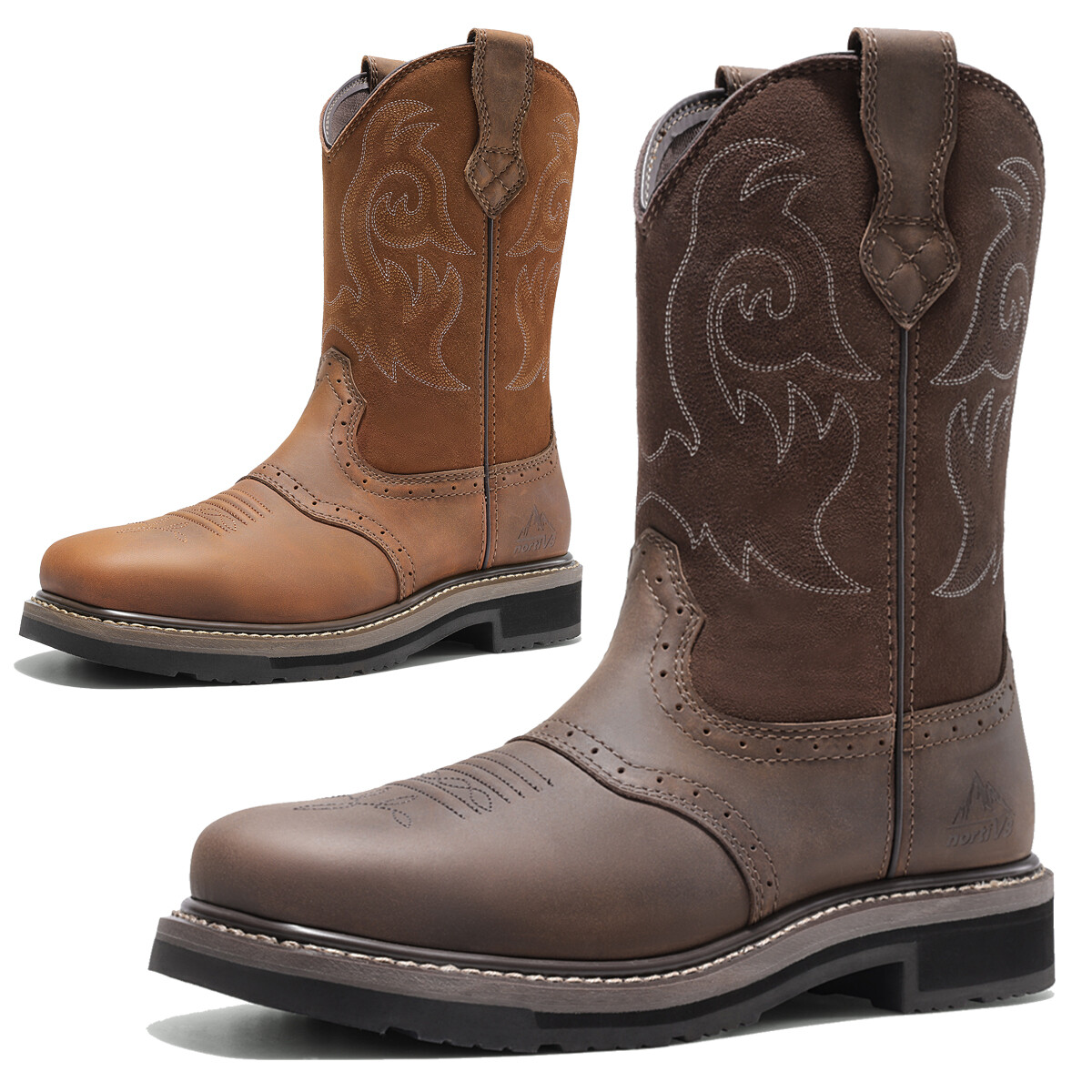 Mens Steel Toe Boots Western Boots Cowboy Boots Square Toe Leather Work Boots