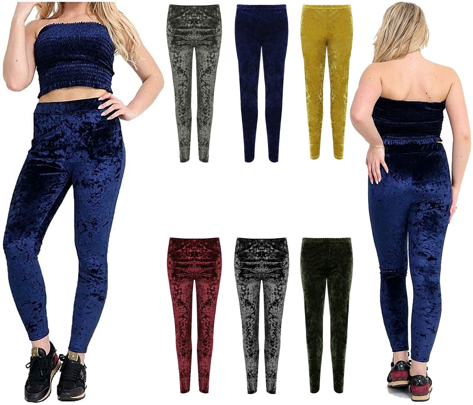 Womens Velvet Velour Crushed Leggings Ladies Elasticated Stretch Bottoms Trouser