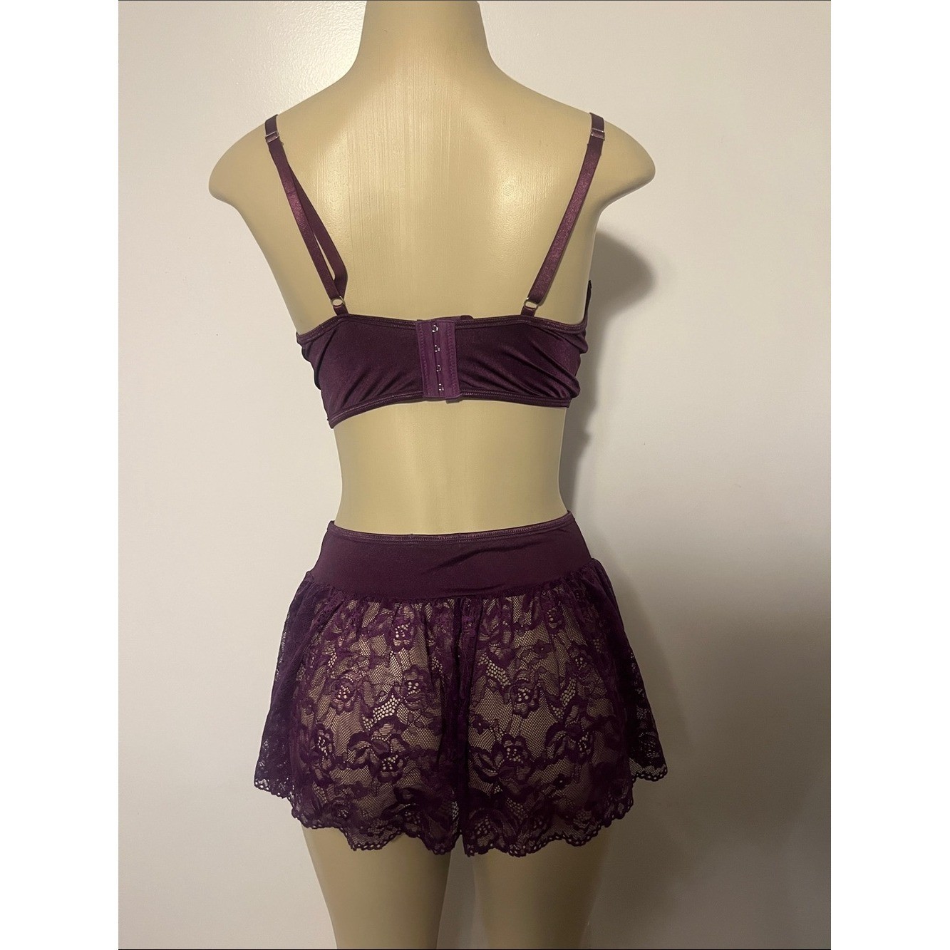 Sheer Lace Bralette & Garter Skirt Set – Deep Plum