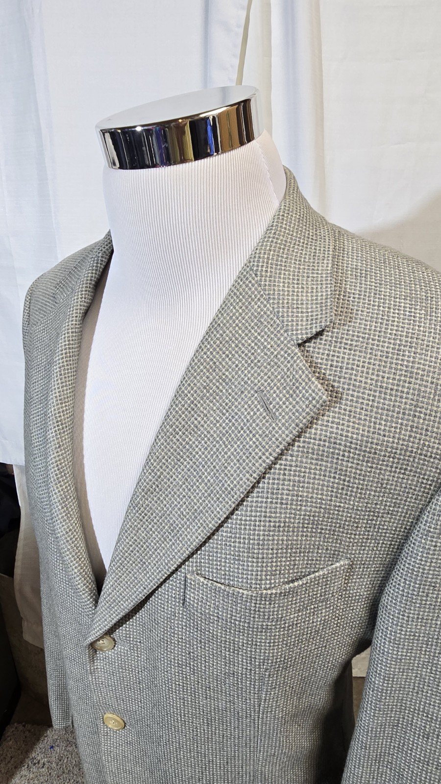 Corneliani 54L Gray Birdseye Sport Coat Wool Silk Cashmere Made Italy 44L