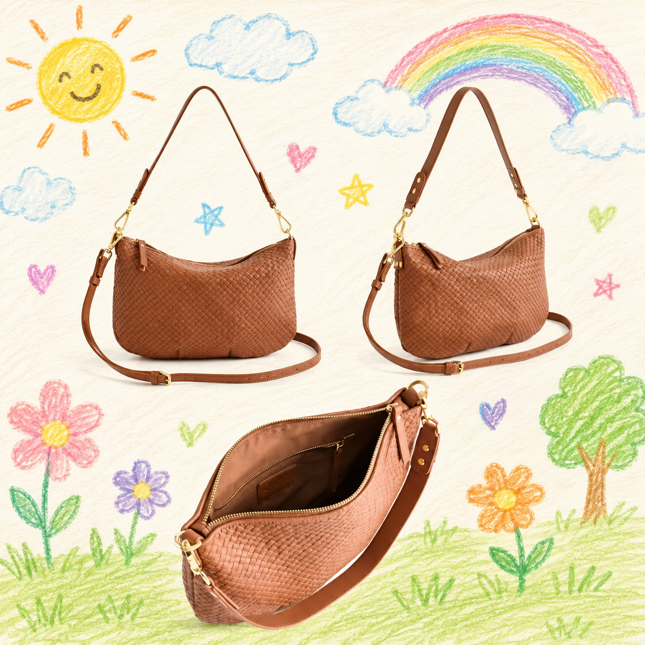 NEW Quince Italian Handwoven Leather Mini Shoulder Bag- Cognac Free Shipping