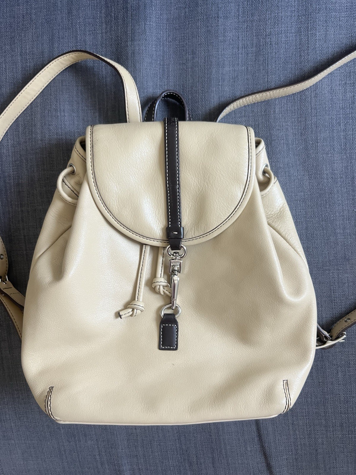 Coach Beige Drawstring Backpack w/ Adjustable Strap, Inner Pockets