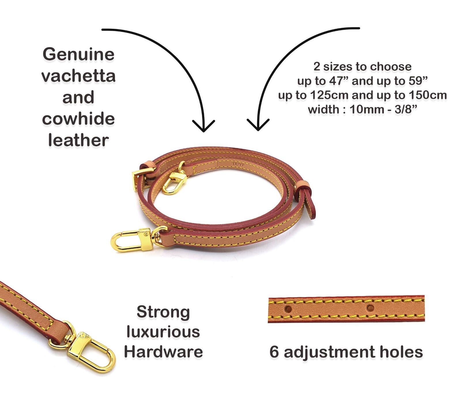 Thin Adjustable Vachetta Crossbody Leather Strap for pochette accessoires bags