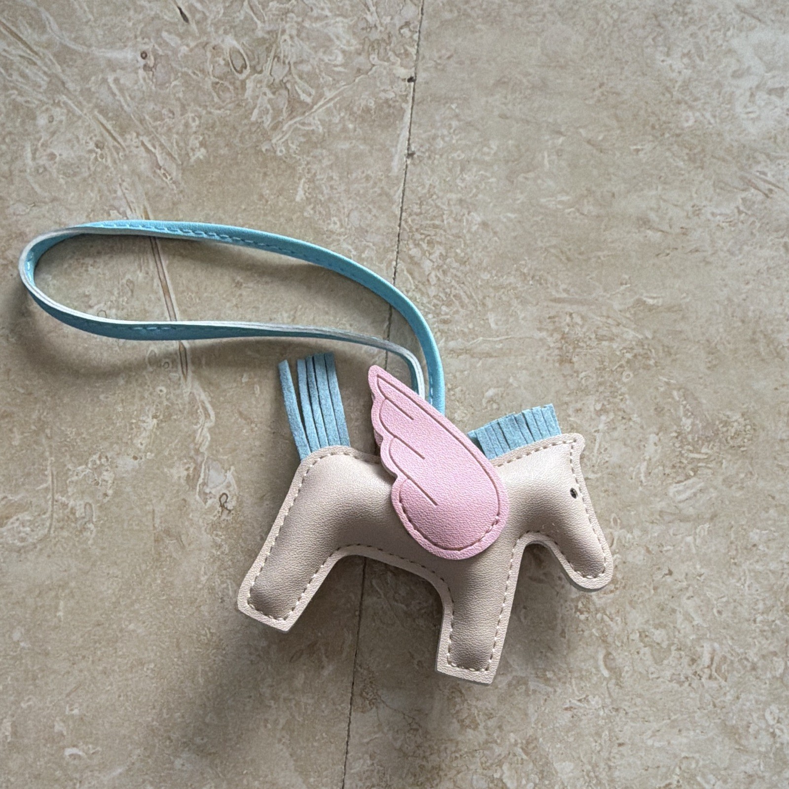 Unicorn Faux Leather Key Chain Strap Charm Pendant Beige Pink Blue Women