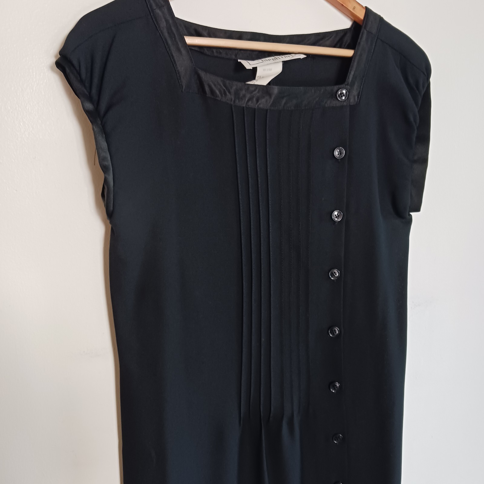 VTG Hirsh Girl Black Dress 20s Insired LBD Pintuck Buttons Short 90s 8 Small