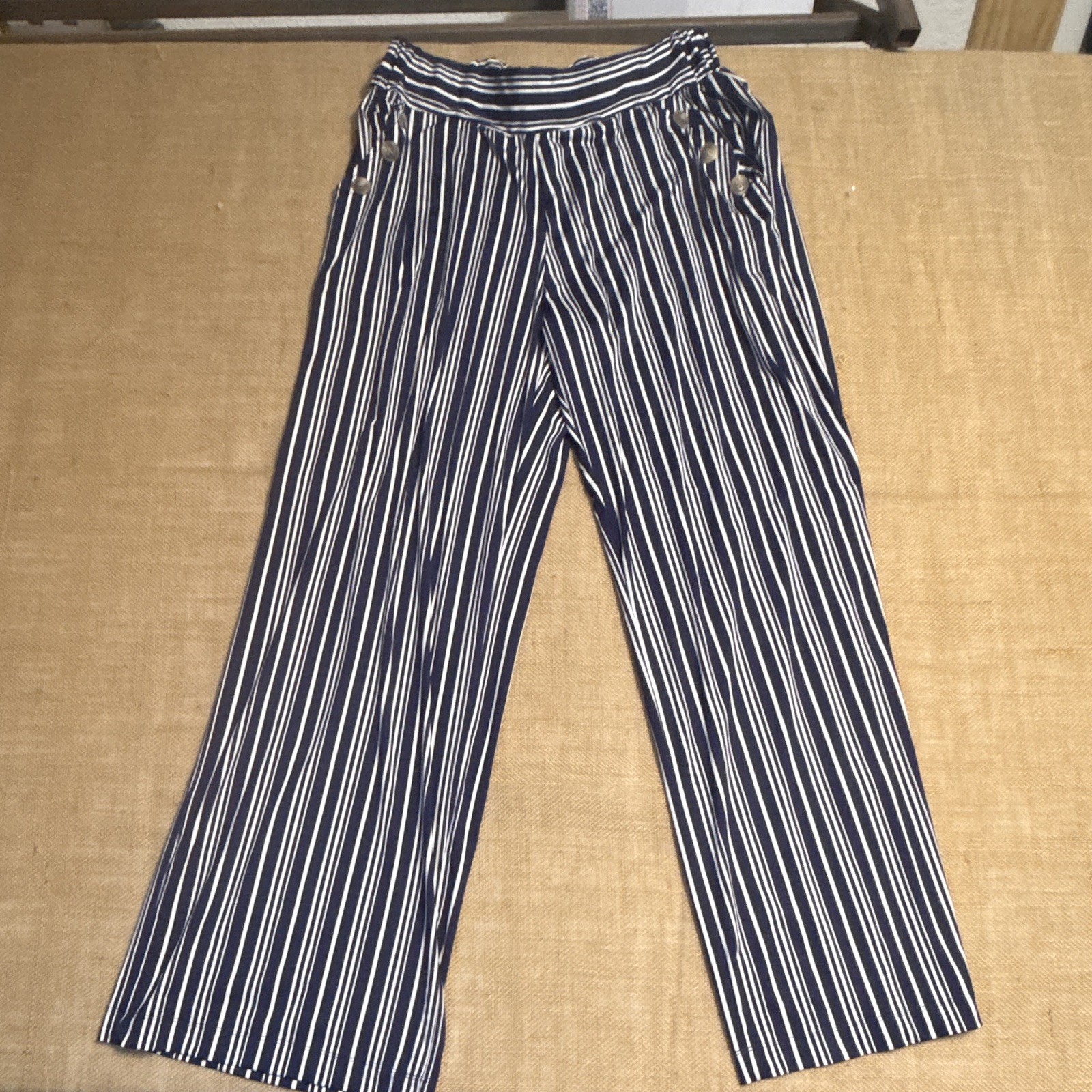 Robert Louis Women’s Plus 1X Blue White Striped Pull-On Elastic Waist Pants