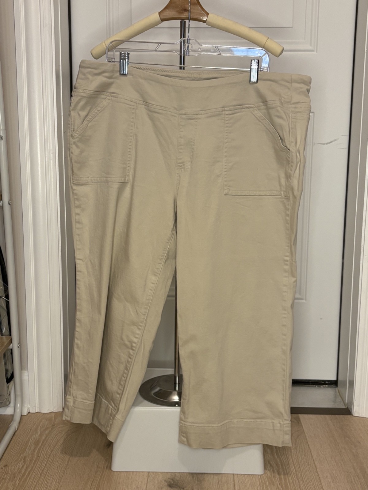 Belle by Kim Gravel TripleLuxe Wide Leg Crop Pants Sandbar Color 20 Petite