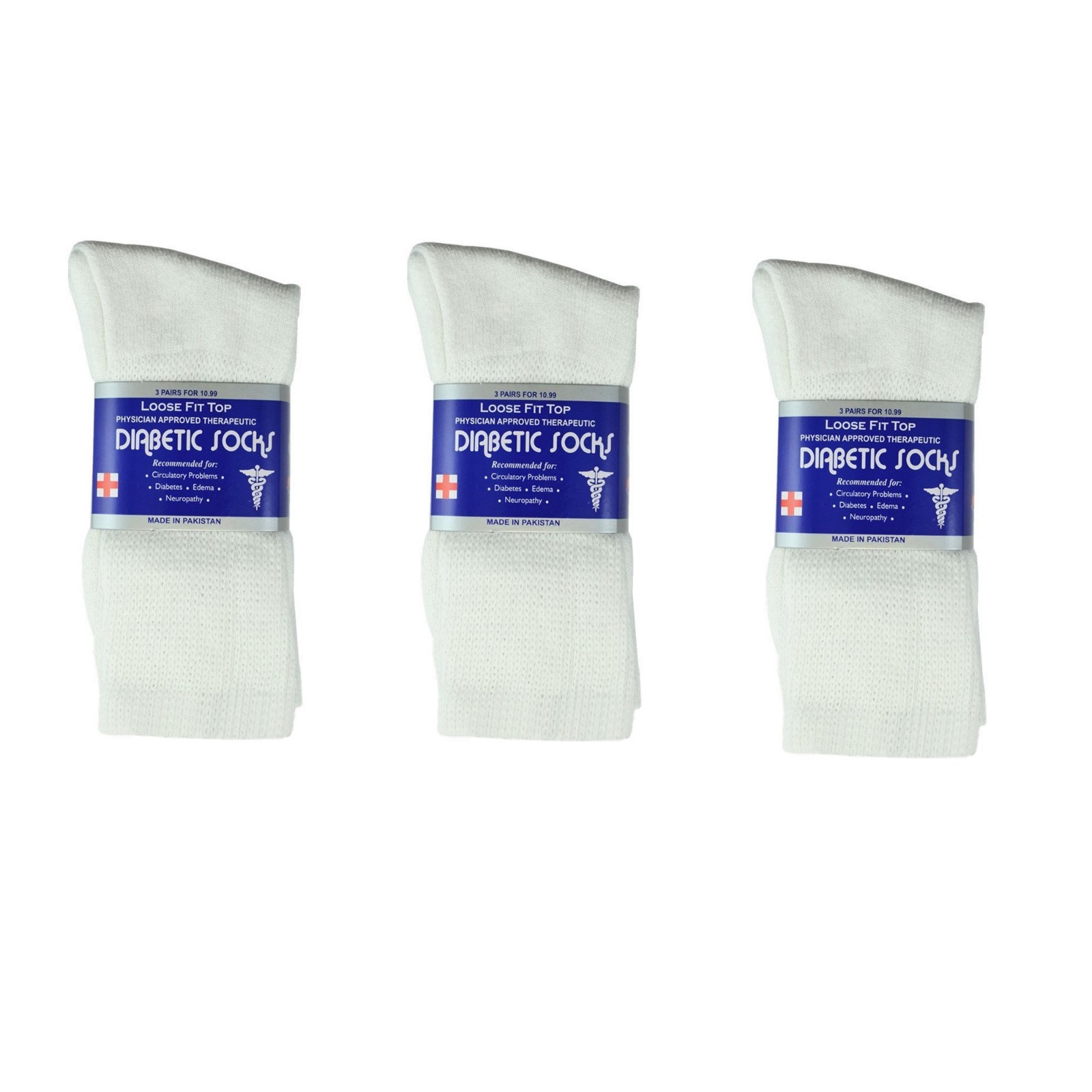 New Diabetic Crew Socks Circulatory Health Cotton Loose Fit Top 3 Pairs