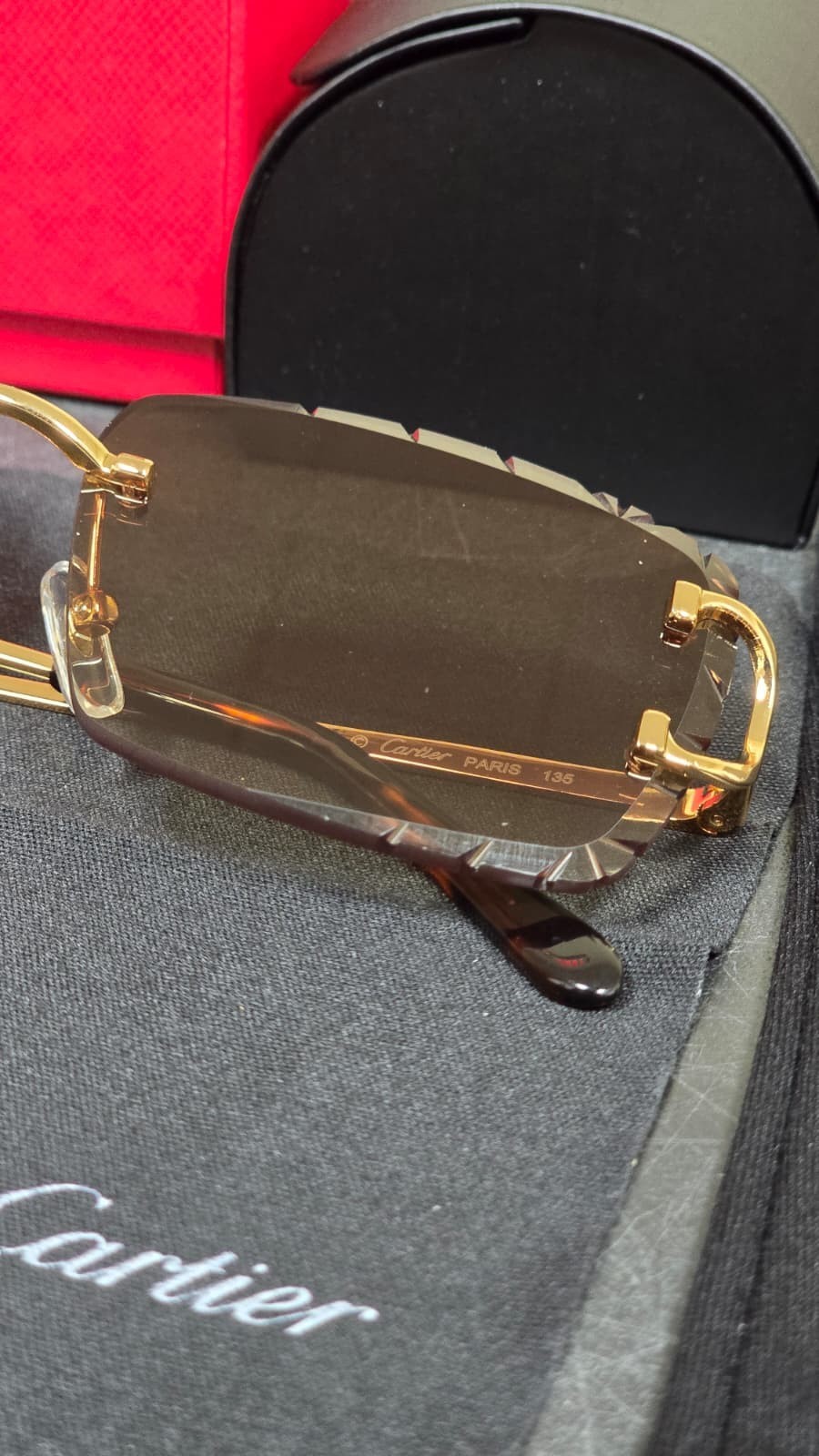 Cartier C Wire Diamond cut Gradient Brown Men’s Sunglasses Golden frame