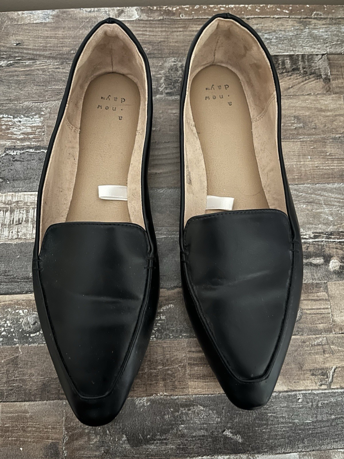 A New Day Women’s Black Man Made Slip-On Loafer Flats Pointed Toe Size 9