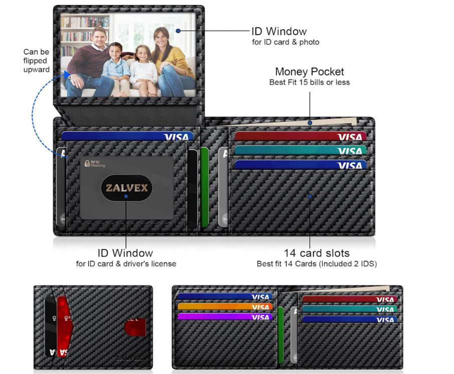 Mens Slim RFID Blocking Leather Wallet Bifold Credit Card Holder 14 Cards ID