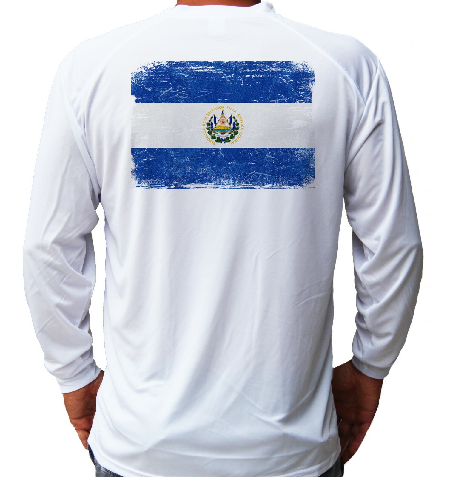 Flag of El Salvador Fishing Boat Sport Long Sleeve UPF 30 T-Shirt UV Protection