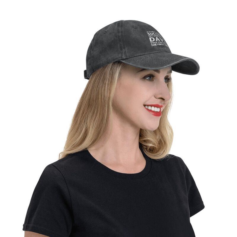 SUCCEED DAVE Unisex Washed Baseball Cap Funny Graphic Print Adjustable Sun Hat