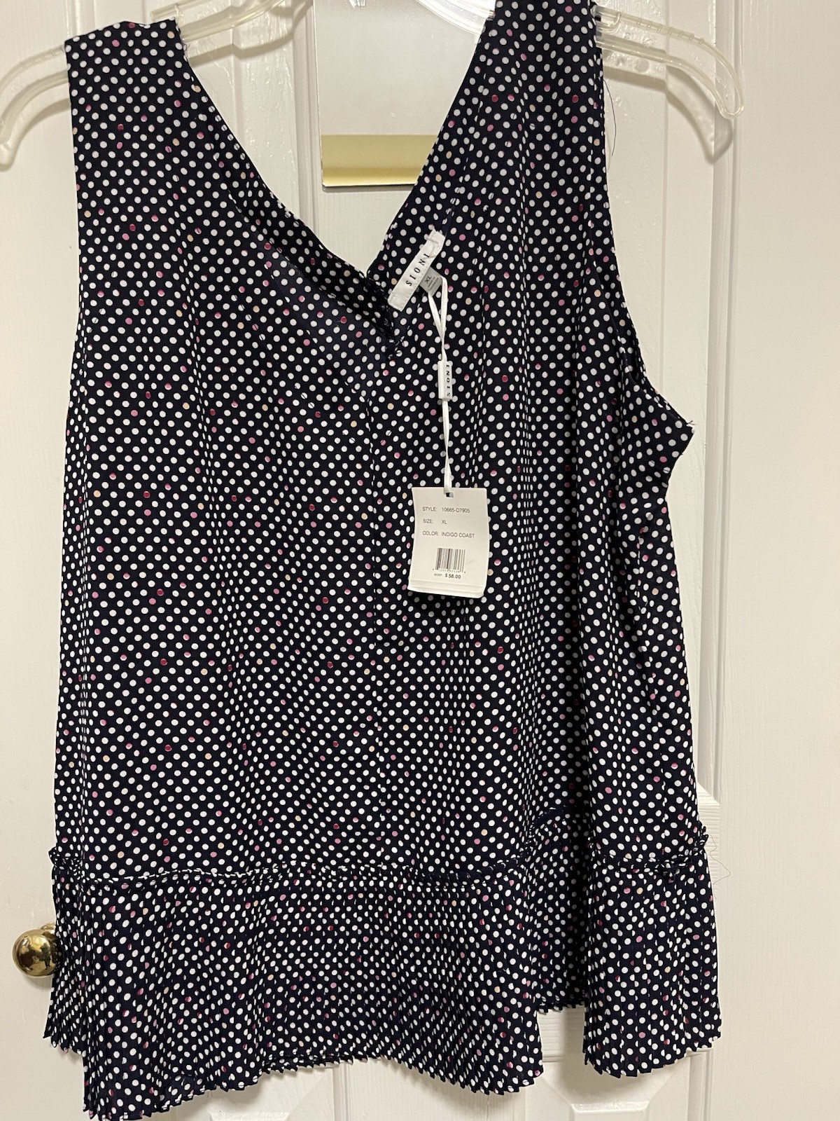 Sioni Women’s XL Polka Dot Sleeveless V-Neck Chiffon Ruffle Blouse Blue
