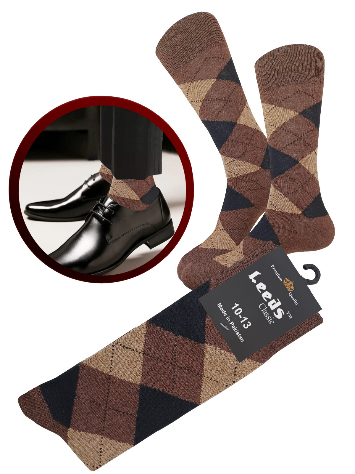 12-6-1 MEN’S DRESS SOCKS ARGYLE DIAMOND NATURAL COTTON MULTI COLOR SOCKS