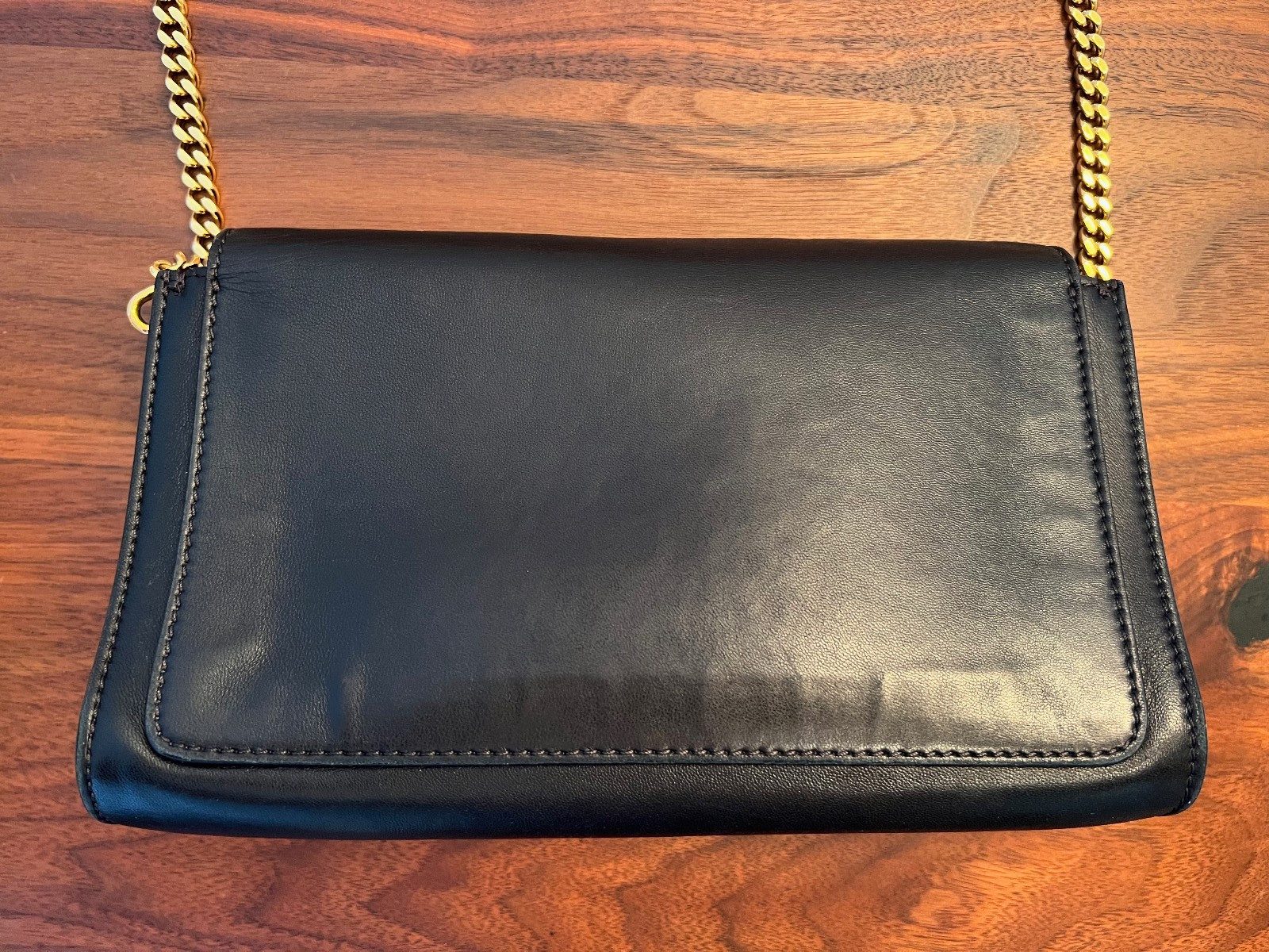 Chloé Elle Chain Clutch/Crossbody Bag Black Leather Gold Hardware