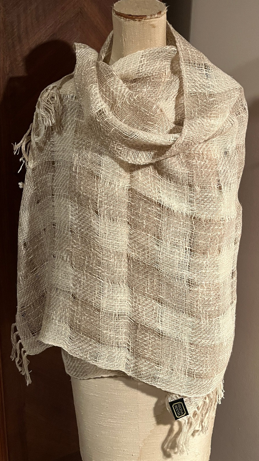 New Helena Ruuth Linen & Cotton Stole – Natural Linen Color Handmade in Ireland