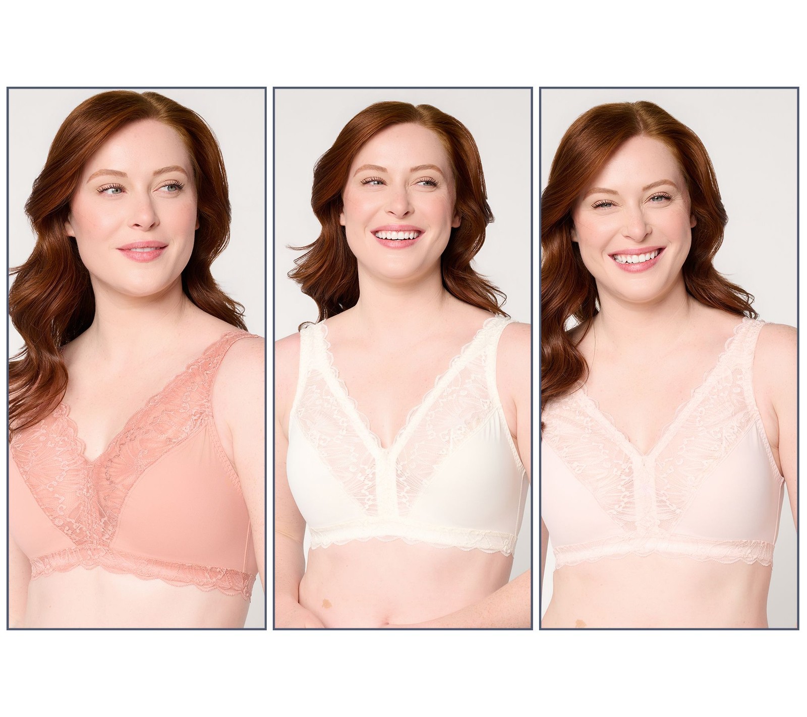 Breezies Soft Support Lace Wirefree Unlined Bra Set of 3 Tonal L New