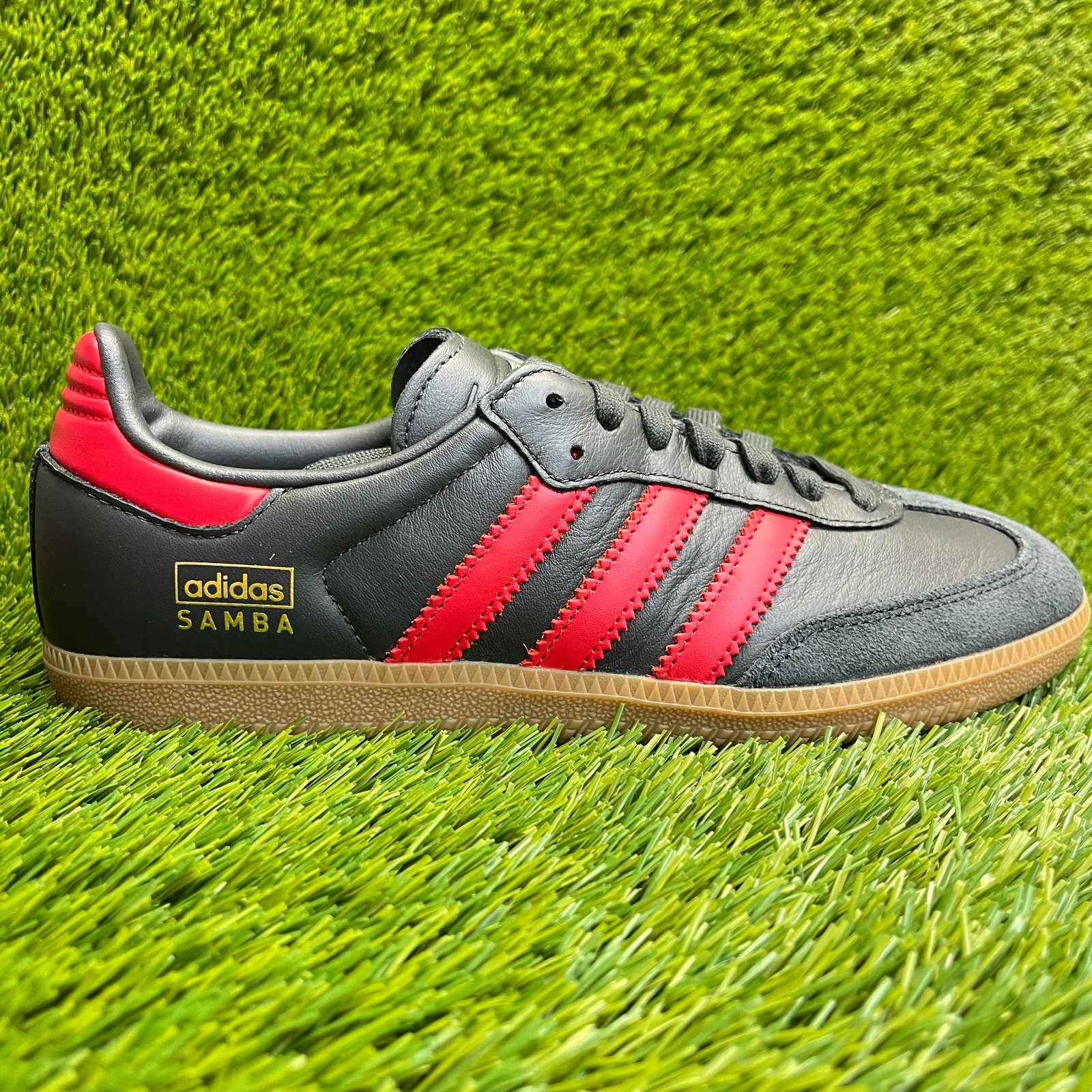 Adidas Samba OG Mens Size 7.5 Black Carbon Scarlet Red Leather Shoes Sneakers