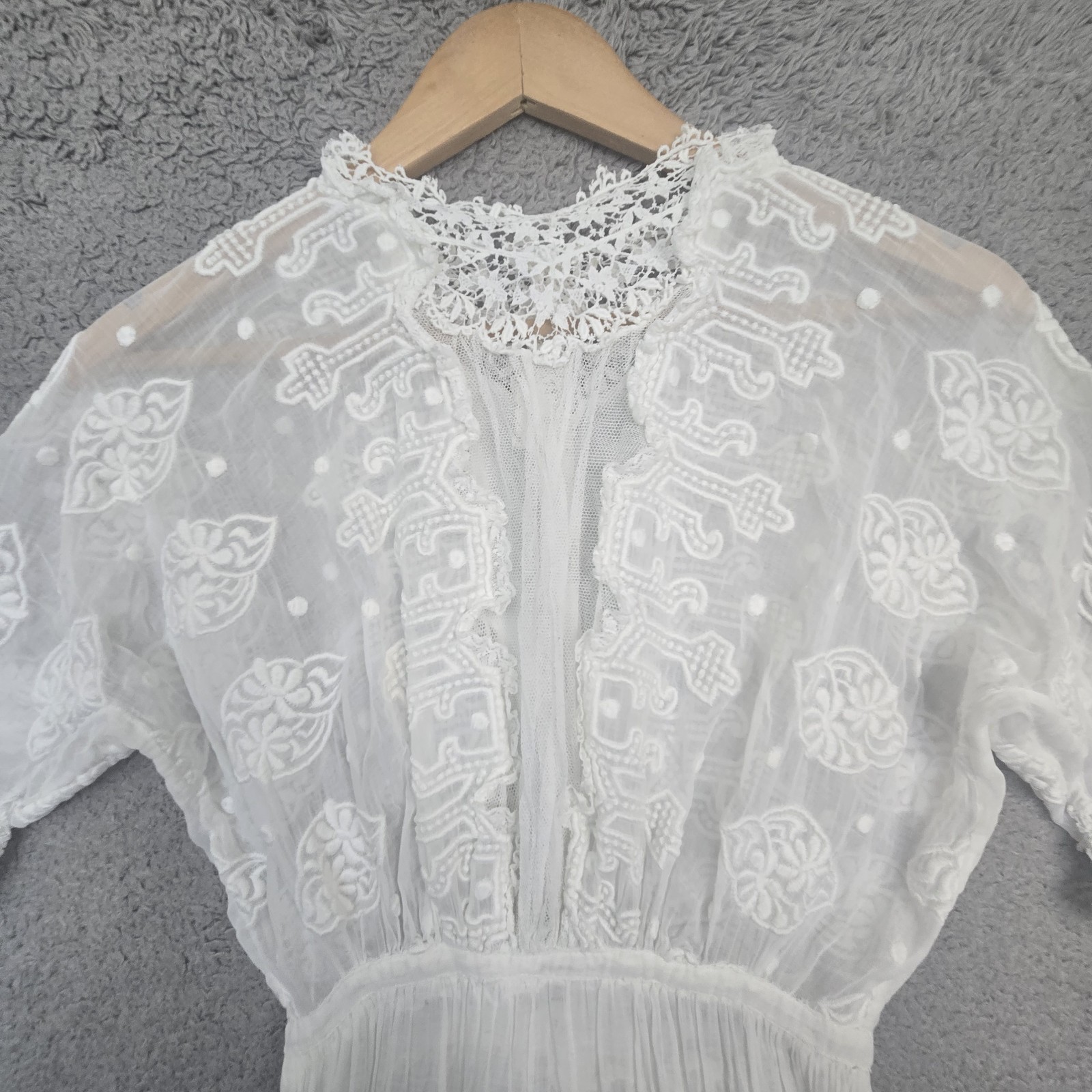 Antique 1900s 10s 20s Embroidered Cotton Lace Lawn Tea Under Dress XXS/XS READ