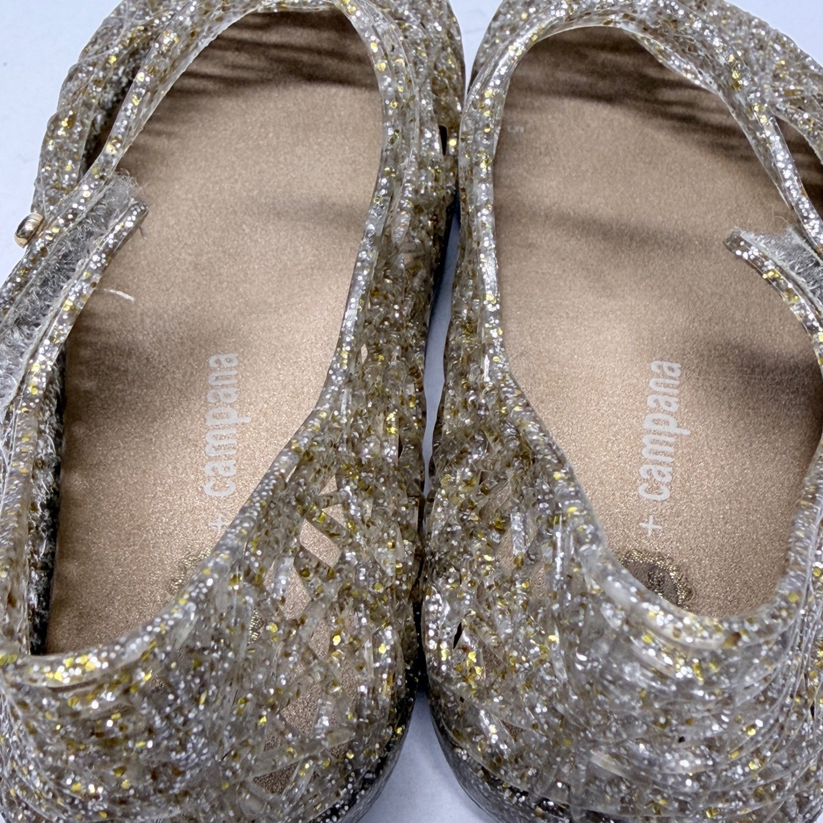 Mini Melissa x Campana Zig Zag Gold Glitter Jelly Mary Jane Flats Toddler Size 5